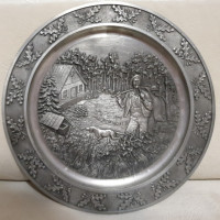 Настенная оловянная тарелка Охота 618