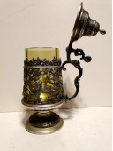 Пивной бокал с оловянной крышкой из цветного хрусталя, декорирован оловом