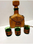 Антикварный набор для спиртного,  зелёное стекло, Италия
