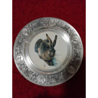 Коллекционная фарфоровая тарелка панно в олове Заяц А. Дюррэр