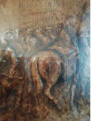 Антикварная кожаная картина Сражение Германия