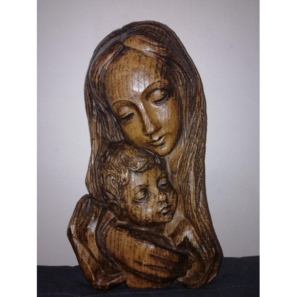 Антикварная деревянное панно Мать и Дитя